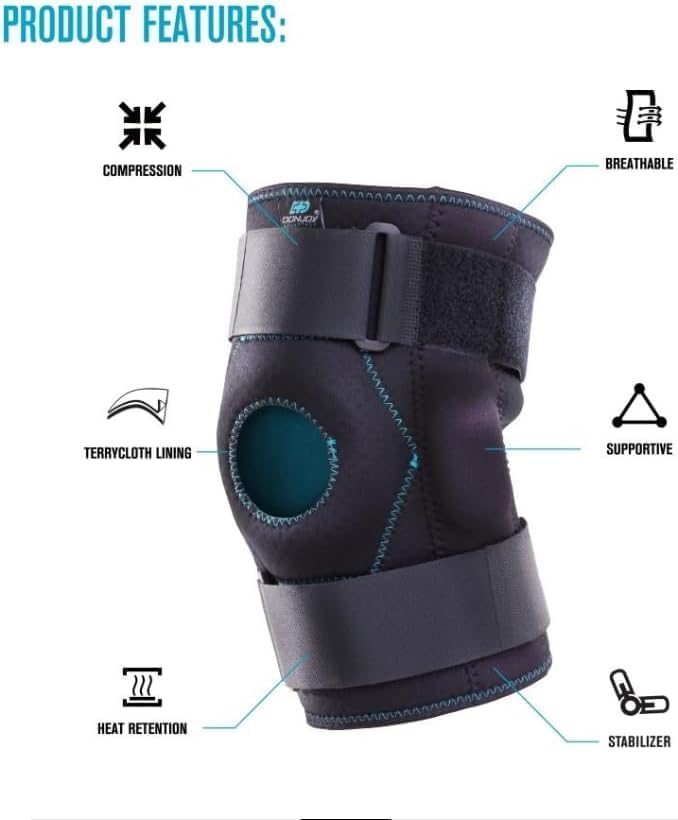 DonJoy knee brace on a person's leg, front view