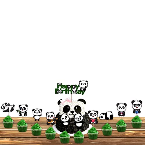 Image of FestikoCute Cartoon Panda Birthday Decoration Supplies (11 Pcs), Children Party Decoration,Girl Birthday Decoration Full Birthday Set Cake Topper,Cup Cake Topper for Birthday Decoration