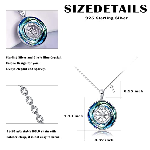 Aoboco Compass Necklace Sterling Silver T Initial Letter Pendant With Blue Circle Crystal, Graduation Jewelry Gifts For Her Women Girls College Student Graduate #TOP3