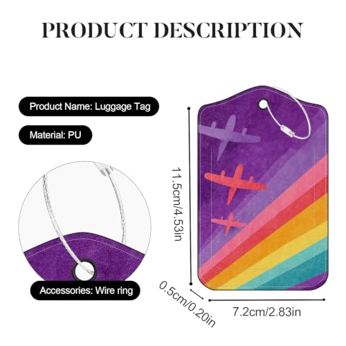 Image of Rainbow Airplane Luggage Tags 2 Pack, PU Leather Privacy Flap