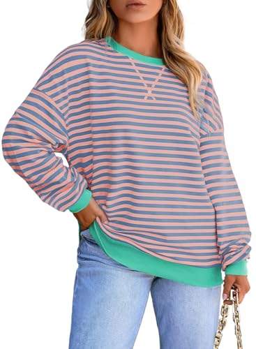 Image of Eytino Women Plus Size Striped Color Block Crewneck Sweatshirt(1X-5X)