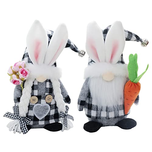 2pcs Easter Gonk Gnomes Decor, hecho a mano Sr. y Sra. Escandinavo sueco Tomte Elf Figurines Home Decor Black and White Plaid Plush Gnomes Regalos para la decoración de la bandeja Cover