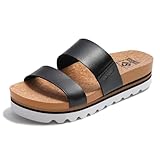 Ustogi Flatform Platform Sandals Women Arch Support Beach Slides Orthotic Summer Causal Cork Footbed Lightweight Thick Sole Comfortable Fashion Slip on Cushion Cute 2 Strap 01(8 Wide, Black)