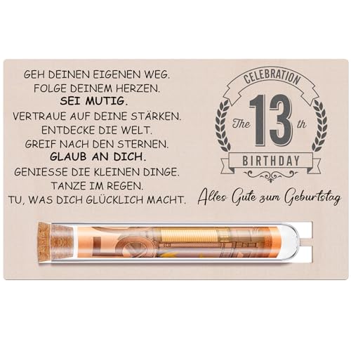 Otuuz Geldgeschenkset 13. Geburtstag Mädchen Jungen Geschenk Holzkarte Reagenzglas Geld Gutschein Verpackung