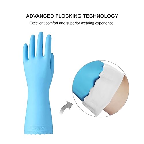 Bamllum Rubber Cleaning Gloves - 3 Pairs Latex Free Kitchen Cleaning Gloves with Cotton Liner- Household Dishwashing Gloves, Non- Slip Waterproof (Medium, Blue+Pink+White) - Thumbnail 2