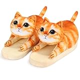 Openhahaha Zapatillas Casa Mujer Hombre, Zapatillas Gato Originales, Pantuflas Divertidas de Animales para Invierno (Naranja)