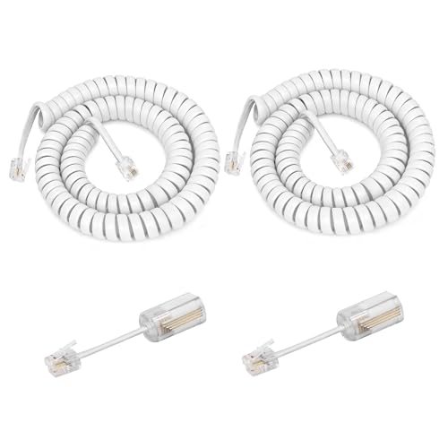 Uvital Telephone Handset Cord Detangler, 2 Pack Phone Handset Cord 10Ft Uncoiled(1.2 Ft Coiled) and 2 Pack 360 Degree Rotating Swivel Anti-Tangle Untangler Cord Detangler(White)