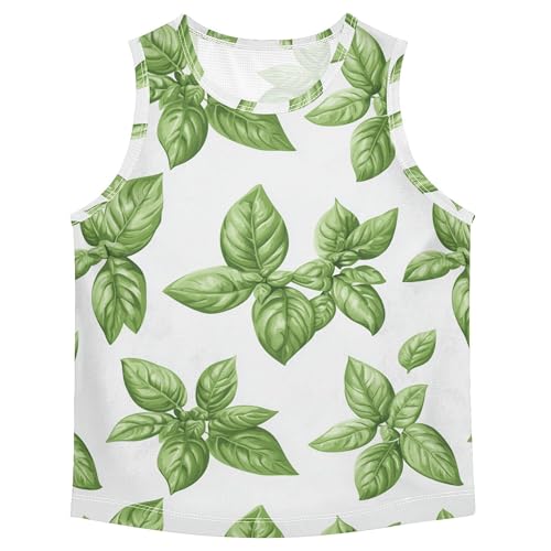 JUNZAN Cute Basil White Children Tank Tops Sleeveless Toddler Vest Active Shirts for Gym Swim Beach Outdoor 3T
