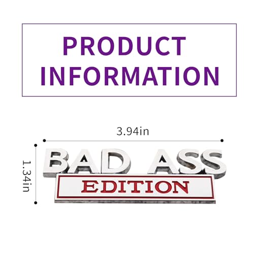 Image of Car Modification Label, Bad Ass 3D Fender Badge Decal Car Sticker, Car Funny Modification Label Decal, Car Fender Bumper Sticker Body Sticker Fit for Universal Vehicle (Silver &Red)