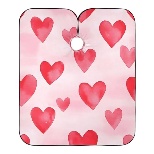 BOESI Watercolor Heart Pattern Barber Shawl, Waterproof Haircut Shawl, Haircut Salon Apron, Shaving Bib, 55 x 65 inches