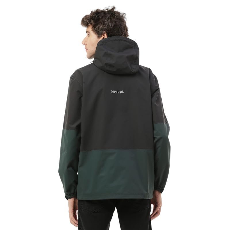 Image of ZEEL Raingear Stylish Rain Jacket for Men Waterproof for Bike Riders with Adjustable Hood along with inner pockets,Waterproof Rainwear with Lightweight Polyester Jacket, ZRS001 Black Green 2XL