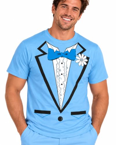 DIRTYRAGZ BlueTuxedo T Shirts for Men - Dumb and Dumber Tuxedo Costume Tshirt, Harry by Jeff Daniels Funny Tux Graphic Tee L Light Blue.