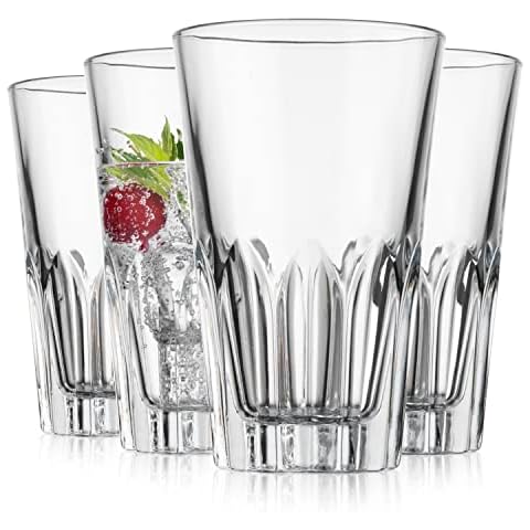 Classic Drinking Glasses Set Of 4 Old Fashioned Highball Glass Cups 13.7 Oz By Glaver’s, Diamond Cut Glass For Bar Glasses, Water, Beer, Juice, Cocktails Cover