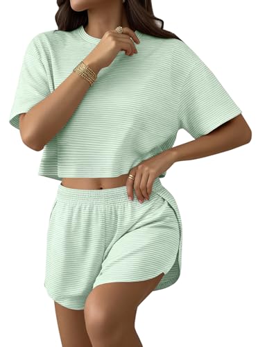 Image of Remidoo Women's Split Shorts Pajama Set Short Sleeve Tops and Shorts 2 Piece Pjs