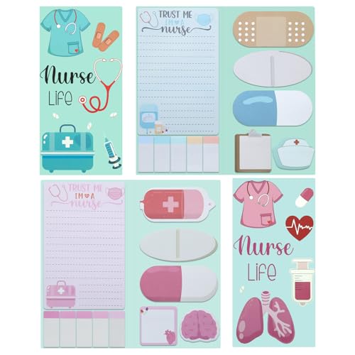 Bloc-notes adhésifs infirmière lot de 2 post-it bleu et rose pour l'hôpital et l'école