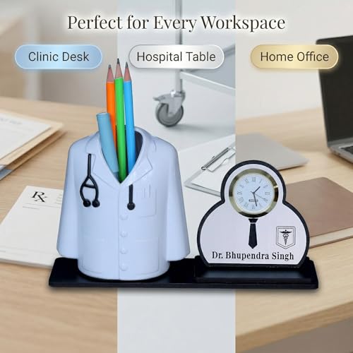 Image of Creative personalized Organizer & gift for doctor Pen Stand | Apron /Coat Shape Pencil Holder | A best gift for doctors female, male & Medical Aspirants for Graduation or Clinic Opening