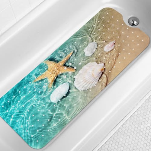 Beach Bathtub Mat Non Slip, 40 x 16 Inch Rubber Tub Mat with Suction Cups