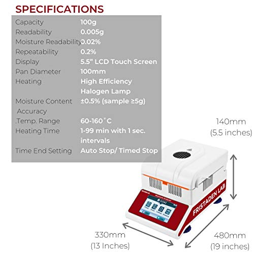 American Fristaden Lab Halogen Moisture Analyzer, 0.005G Accuracy, 100G Capacity, 0.02% Moisture Readability, High Efficiency Halogen Lamp Heating, Rs232 Usb Interface #TOP5