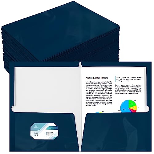 Yeaqee 100 Pack Glossy 2 Pocket Folders Bulk, Letter Size,Navy