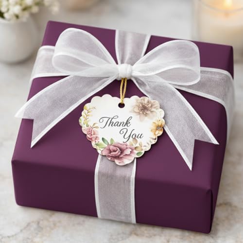 Image of CVANU Heart Shaped Thank You Tags 150-Pcs with Golden String, Floral Design Gift Tags for Wedding Favors| Birthday Party| Small Business Packaging (2.16x2.36 inch) D7