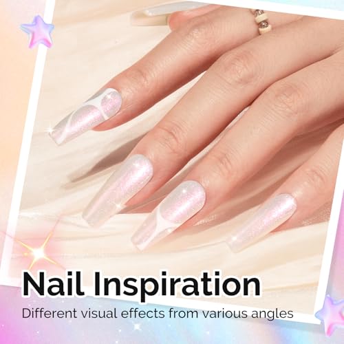 Image of MelodySusie Pink Aurora Shimmer Gel Nail Polish, 0.5fl oz Soak Off UV LED Holographic Pink White Glitter Gel Polish Gift for Women Nail Art Manicure Salon DIY Nail Design Decoration at Home-G2606
