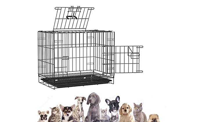 Image of Dog Trust Dog cage Powder Coated Iron Cage with Removable Tray for Dog 24 Inch Silver Black for Medium Size Dogs (24 inch Black cage)