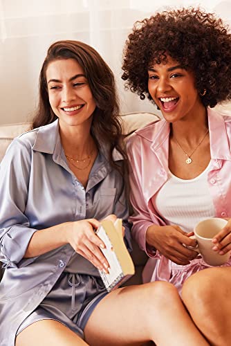 Ekoauer Womens Satin Stylish V Neck Long Sleeve Button Down Shirt And Matching Shorts Pajama Set, Brown, Medium #TOP3