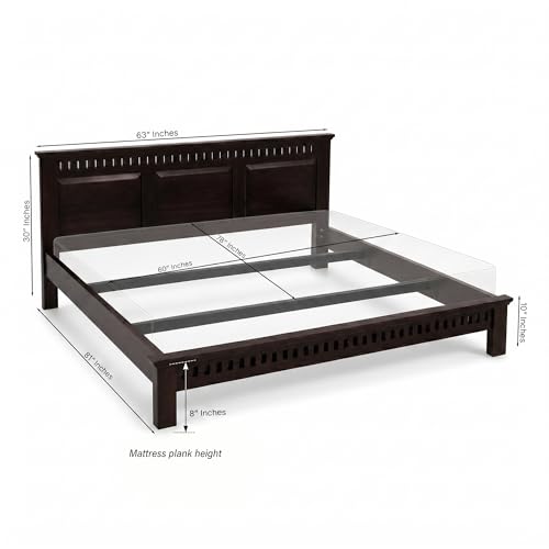 Image of SONA ART & CRAFTS Kuber Solid Sheesham Wood Queen Size Platform Bed Without Storage | Wooden Queen Size Cot Bed | Double Bed for Home - Walnut Finish (Assembly Included)