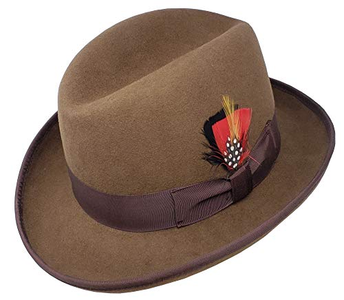 Different Touch Men's 100% Wool Felt Homburg Style Godfather Hats (M, Brown)