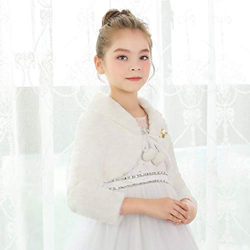 Sk Studio Girls Princess Faux Fur Flower Bolero Shrug Party Wedding Dress Up Ivory #TOP4