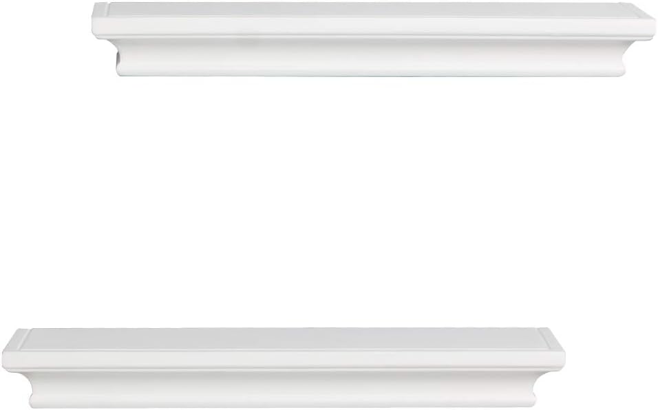 AHDECOR Modern White Floating Shelves, Sleek Wall Mounted Storage Solution for Living Room, Bedroom, Bathroom, and Kitchen Decor, Set of 2