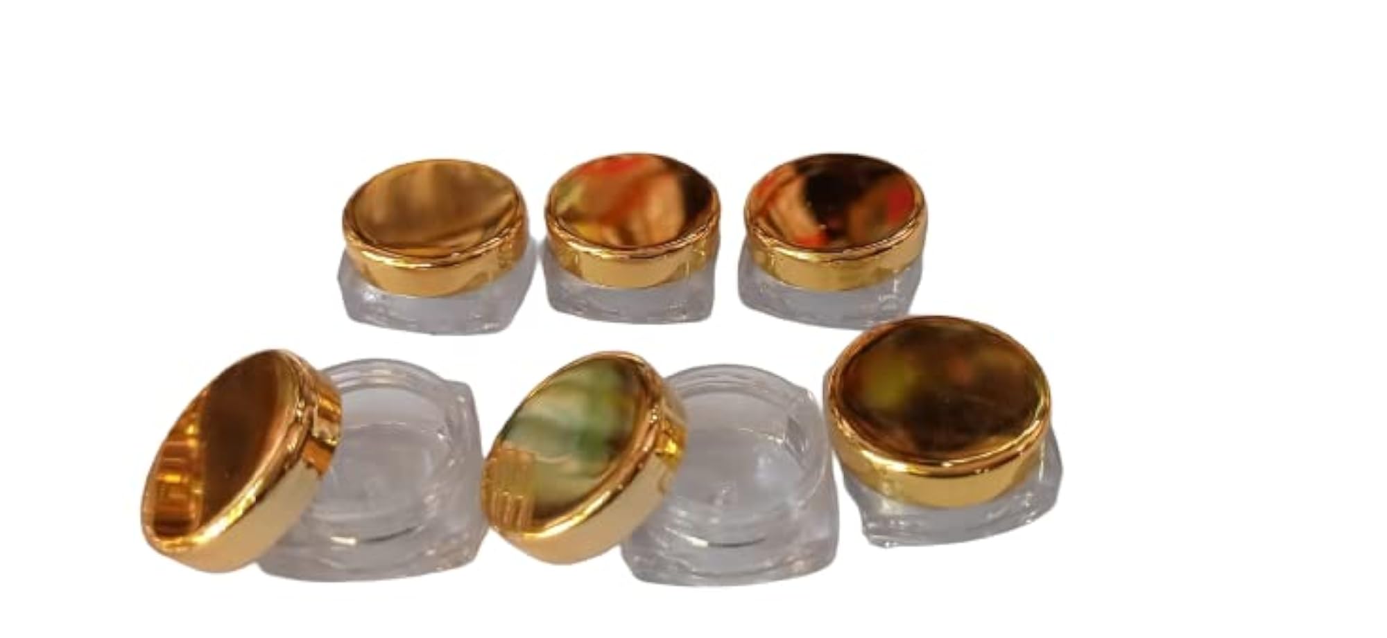 5 Gram Gold Cap Transparent Square Base Cosmetic Jars, Pack of 24
