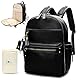 MISS FONG Wickelrucksack Wickeltasche Rucksack Leder, Große Kapazität Baby Wickelrucksack mit Reiseflaschen Schlüsselbund, Schlüsselbundflaschen, Wickelunterlage und Kinderwagen Haken-Schwarz