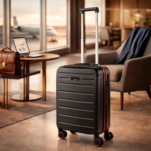 Valise cabine 55x40x20 rigide légère noire - Bagage cabine extensible à roulette