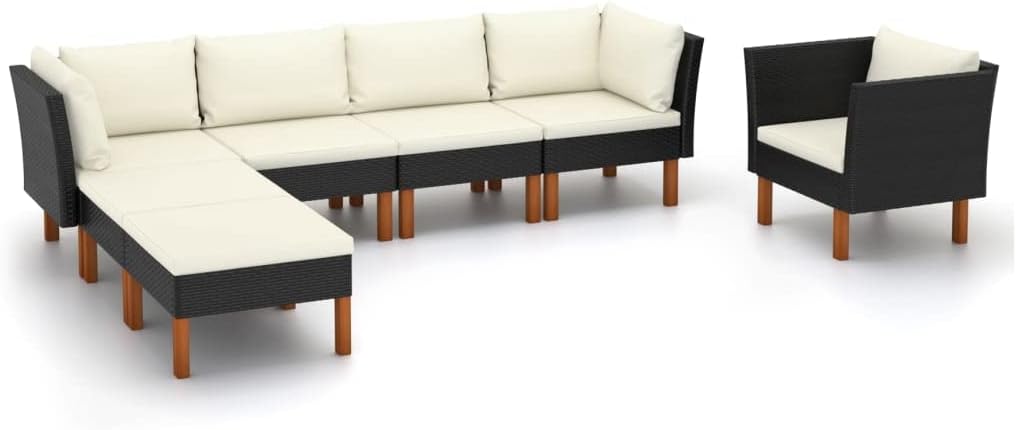 7 Pieces Patio Furniture Set, All-Weather Outdoor Sectional Sofa with Cushions, Manual Weaving PE Wicker Rattan Patio Conversation Set with Footstools, Patio Lounge Set for Garden Backyard Balcony