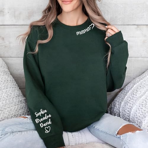 Custom Embroidered Mama Sweatshirt with Kids Name on Sleeve Personalized Mom Sweatshirt for Mothers Day Birthday Gift for Mom - 1