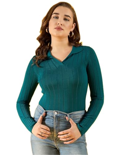Image of 98 Degree Women Pure Cotton Collar Neck Sweater Has A Full Sleeve & Straight Hem-AW25AZG1154-BLACK