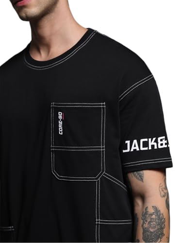 Image of Jack & Jones Men's Printed Round Neck Cotton Oversized Tshirt