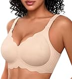 OEAK Women Bras No Underwire Scalloped Push Up Buttery Soft Tshirt Bra Seamless Full Coverage Convertible Everyday Bra XL Nude