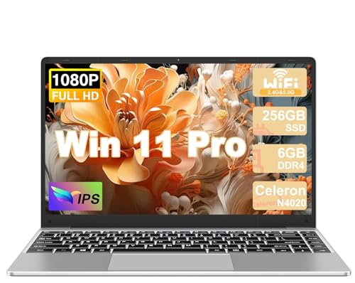 NOTODD 2025 Laptop 14 Zoll Win 11 Pro 6GB RAM 256GB SSD Unterstützung 1TB (TF 1TB) Notebook Celeron N4020 (bis2.8GHz) 5000mAh 1920x1080p WiFi Deutscher Tastaturschutz und kabellose Maus-Silver