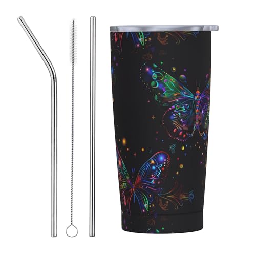 LYEMVHE Butterfly Tumbler with Lid and Straw Insulated Travel Coffee Mug 20oz Double Wall Vacuum Stainless Steel Water Bottle Cup for Women Keep Cold or Hot