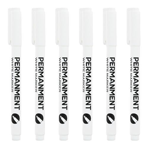 Amusingtao 6Pcs White Marker Pens 1mm White Permanent Marker Quick Dry Pen Fabric Pens Permanent for Clothes Paper Rock Glass Plastic Metal Fabric Wood