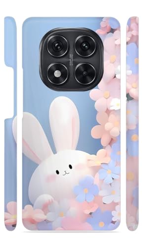 Image of White Bunny Blue Flowers Designer Printed Hard Back Cover for Redmi Note 14 Pro 5G / Poco X7 5G Attractive and Uniquely Crafted Smartphone Case