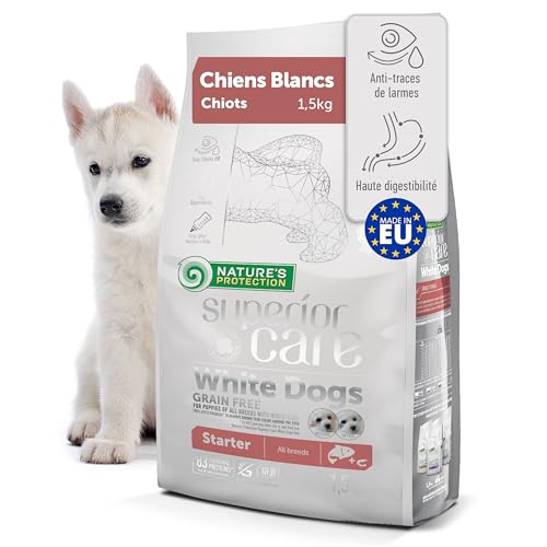 Nature's Protection Superior Care Croquettes pour Chiot – Nourriture pour Chiens à Poils Blancs au Saumon - Réduit Les Larmoiements – Omégas 3 et 6 - pour Une Peau et Un Pelage Sains (1,5 kg)