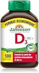 Jamieson Vitamine D3 1 000 UI Comprimés, Soutient la Santé Immunitaire, Os et Dents Solides, Améliore l'Absorption du Calcium et du Phosphore. Végétarien, Non-OGM, Sans Gluten, Un Par Jour, 500 Comptes, Fièrement Canadien