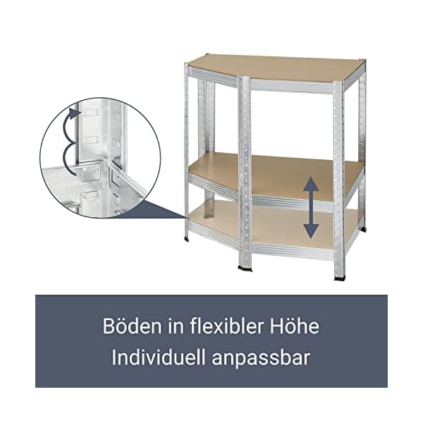 Juskys Eckregal Lageregal Corner Easy 160 x 75 x 40-75 cm | 320 kg | 4 Böden aus MDF Holz | Metall verzinkt… – Bild 5
