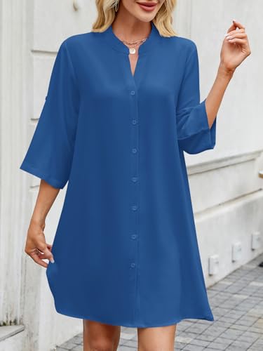 Image of PerZeal Womens Sexy V Neck Button Down Shirt Dresses Summer Short Sleeve Casual Loose Blouses & Button-Down Shifts Cover Ups
