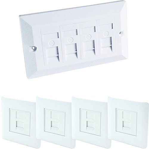 Quad & 4x Single CAT6 Wall Face Plates-4 Port RJ45 Ethernet Network Data Socket