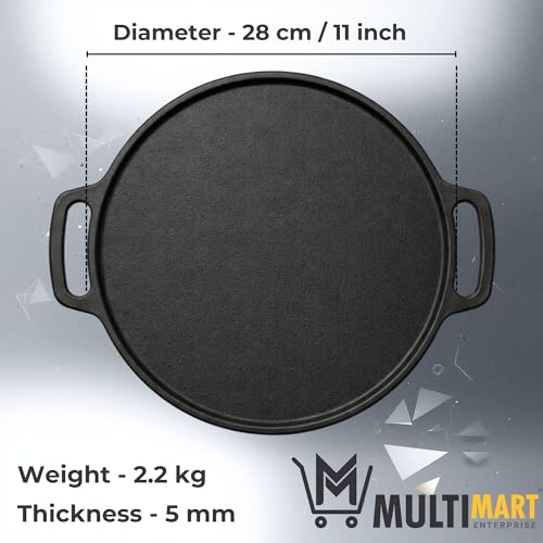 Image of Cast Iron Dosa Tawa 28 cm | Double Handle Flat Tawa for Dosa, Roti & Uttapam | Pre-Seasoned Cast Iron | Gas & Induction Compatible (28 cm)