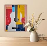 Quadro Decorativo Moderno Violão Figurativo, Pintura Acrílica Original, 30x25cm, Multicolorido